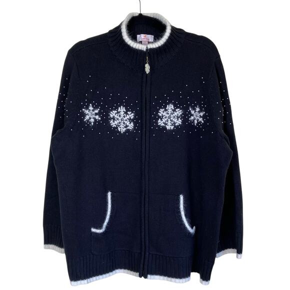 Quacker Factory Sz 1X Holiday Cardigan w Embroidered & Beaded Snowflakes Flaws - Picture 1 of 16